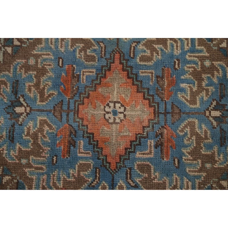 Gray Geometric Tabriz Persian Vintage Rug Handmade Wool Carpet - 6'8"x 9'7"