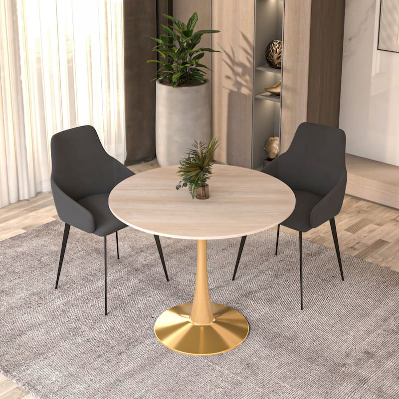 Bristol 31" Round Dining Table for 4 with Sintered Stone Tabletop in Gold Steel Base for Kitchen & Dining Room