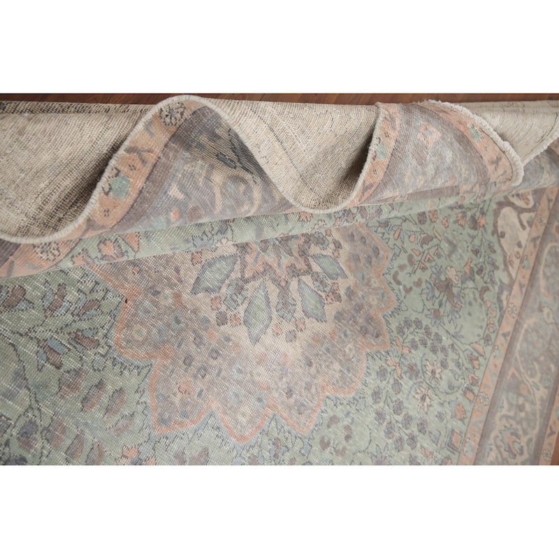 Hand Knotted Oriental 100% Wool Carpet Traditional Floral Green Tabriz Area Rug - 11' 7'' X 8' 1''