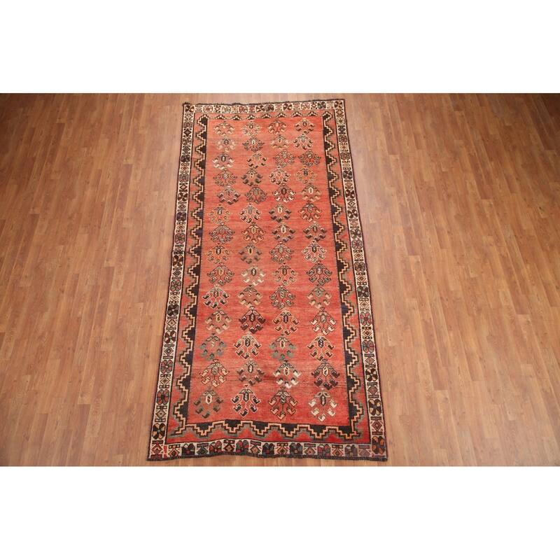 Hand Knotted Oriental 100% Wool Carpet Traditional All-Over Red Qashqai Area Rug - 9' 10'' X 4' 8''