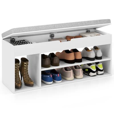 Gymax Shoe Bench Home Entryway Shoes Storage Bench w/ Padded Seat &