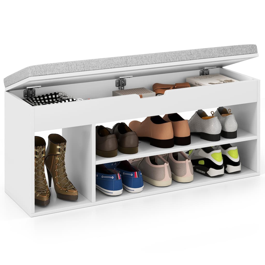 Gymax Shoe Bench Home Entryway Shoes Storage Bench w/ Padded Seat &
