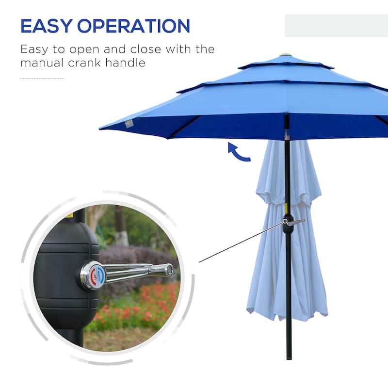 Outsunny 9FT 3 Tiers Patio Umbrella Outdoor Market Umbrella with Crank, Push Button Tilt for Deck, Backyard and Lawn