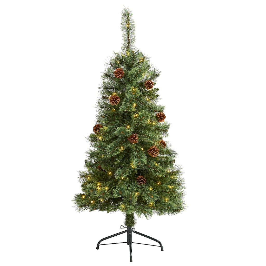 4Ft Artificial Christmas Tree with Lights - White Pine Holiday Decor, Festive Tree, Easy Setup - Green - 44