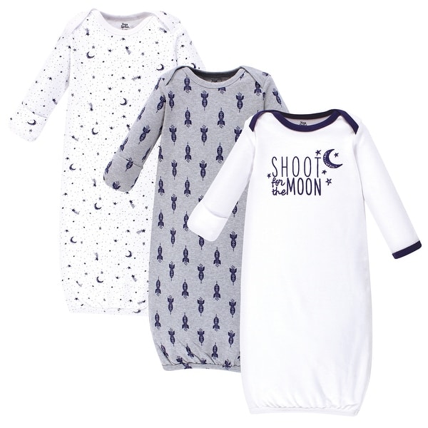 slide 1 of 1, Yoga Sprout Baby Boy Cotton Long-Sleeve Gowns 3pk, Moon 0-6 Months - Moon