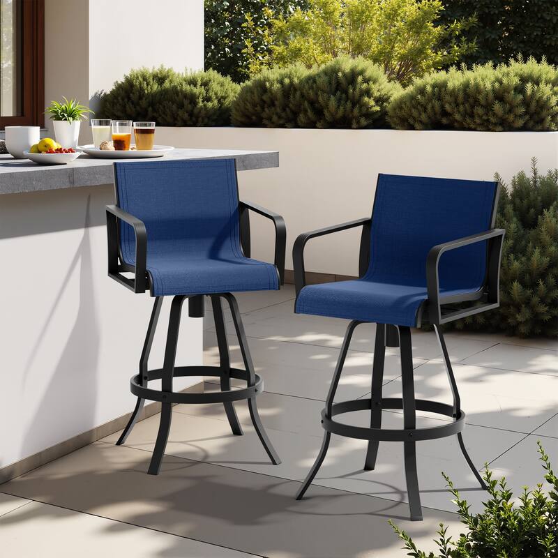 Outdoor Patio Aluminum Sunbrella Fabric Swivel Barstools