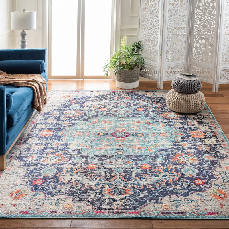 SAFAVIEH Madison Sabire Boho Medallion Distressed Rug - 9' x 12' - Black/Teal