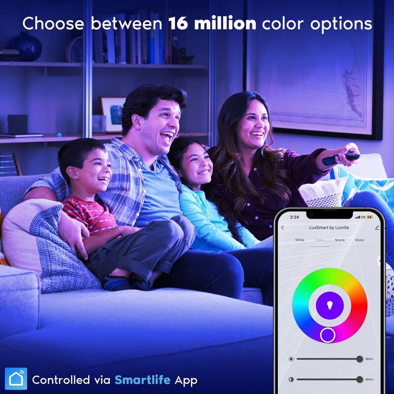 Luxrite 4 Inch Square Smart LED Recessed Lighting, RGBW Color Changing