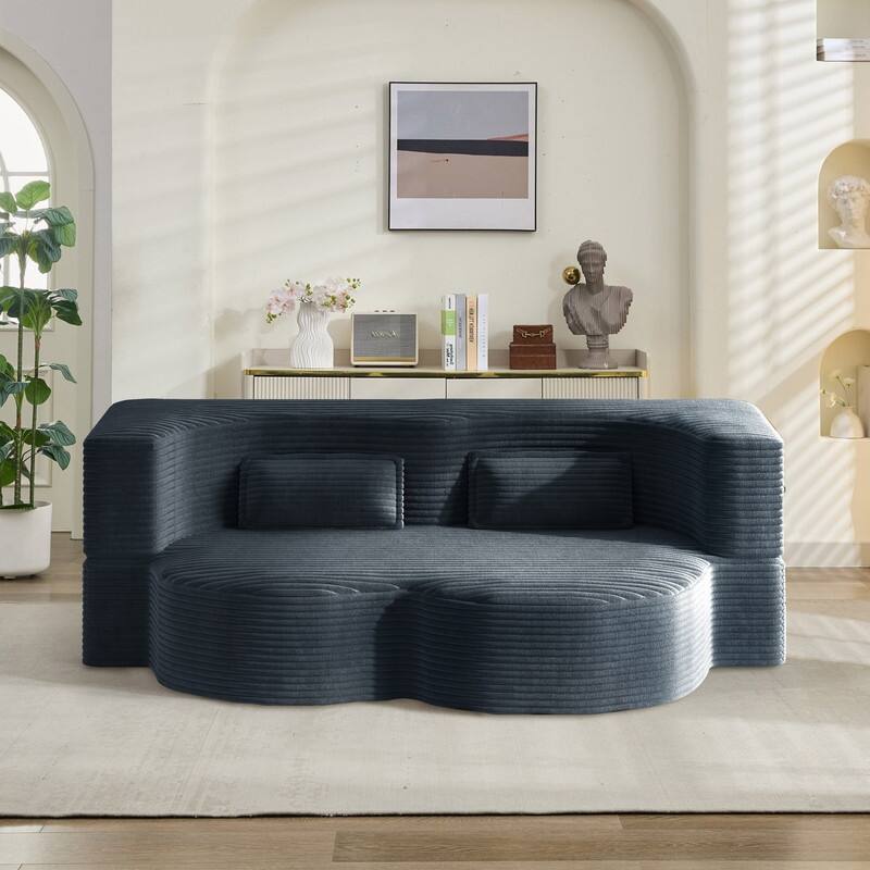 Modern 78.7" Floor Sofa With 2 Pillows For Small Pace Living Room, Convertible Sleeper Sofa Bed