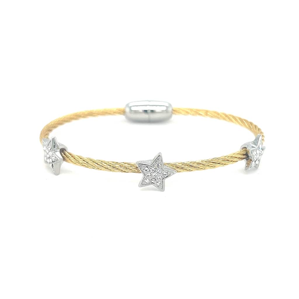 Juvell Gold Plated Cubic Zirconia Twisted Mesh Star Bangle Bracelet