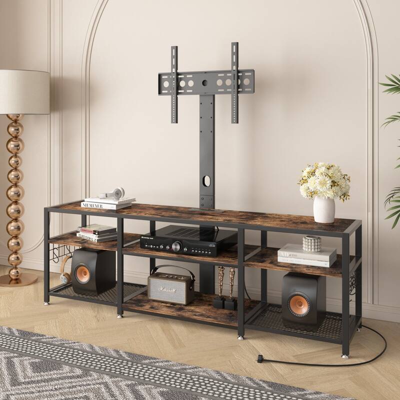 VECELO TV Stand with Mount and Power Outlet, Swivel TV Stand Mount for 32~70 inch TVs, Height Adjustable TV Entertainment Center