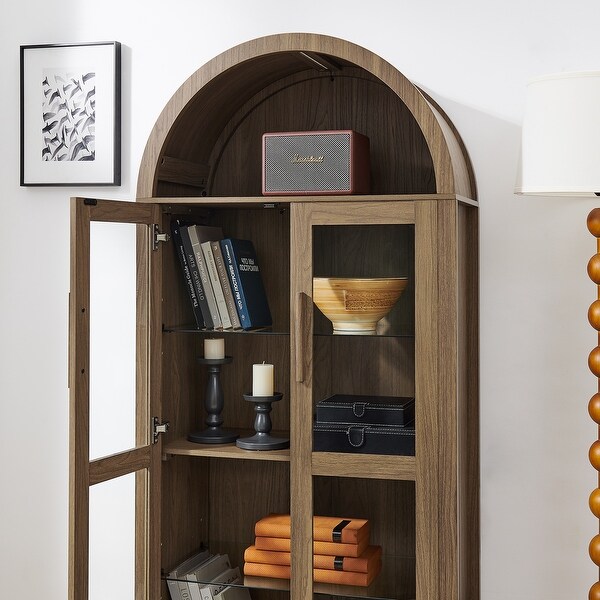 67 Inch Modern Retro Wooden Storage Cabinet with Adjustable Glass