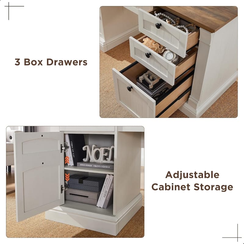 Farmhouse Computer Desk, Wood Home Office Desk with Charging Station