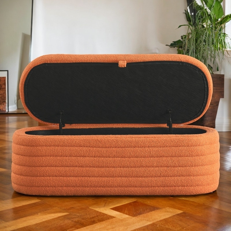 Orange storage outlet ottoman bench