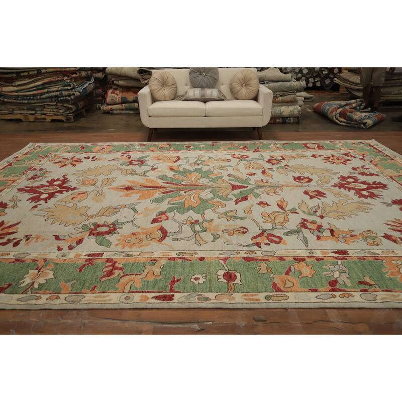 Hand Knotted Oriental 100% Wool Carpet Transitional Floral Beige & Ivories Oushak Area Rug - 14' 4'' X 10' 1''