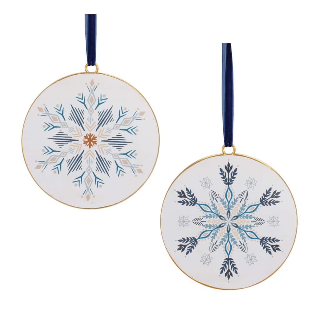 Snowflake Christmas Disc Ornaments - 6.25" - White and Blue - 12ct