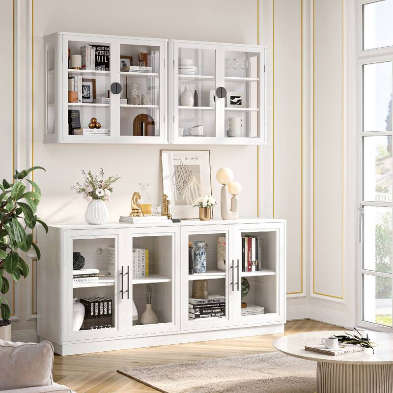 Modern Wall-Mounted Storage Cabinet with Tempered Glass Doors