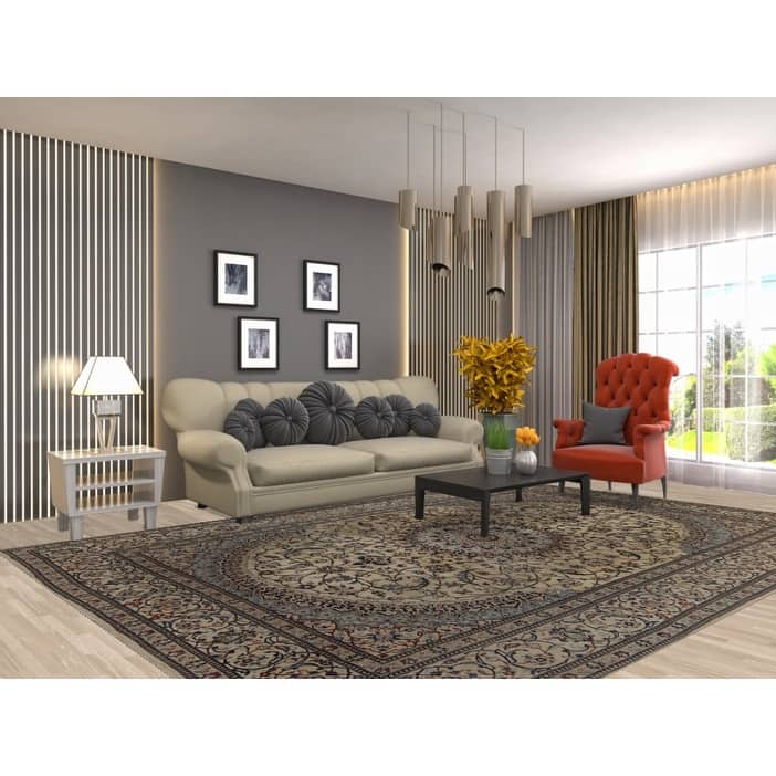 Hand Knotted Oriental 100% Wool Carpet Traditional Floral Beige & Ivories Nain Area Rug - 11' 5'' X 8' 0''