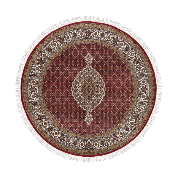 slide 1 of 8, Shahbanu Rugs Wool And Silk Fish Medallion Design Tabriz Mahi Red Hand Knotted Oriental Round Rug (6'6" x 6'7") - 6'6" x 6'7"