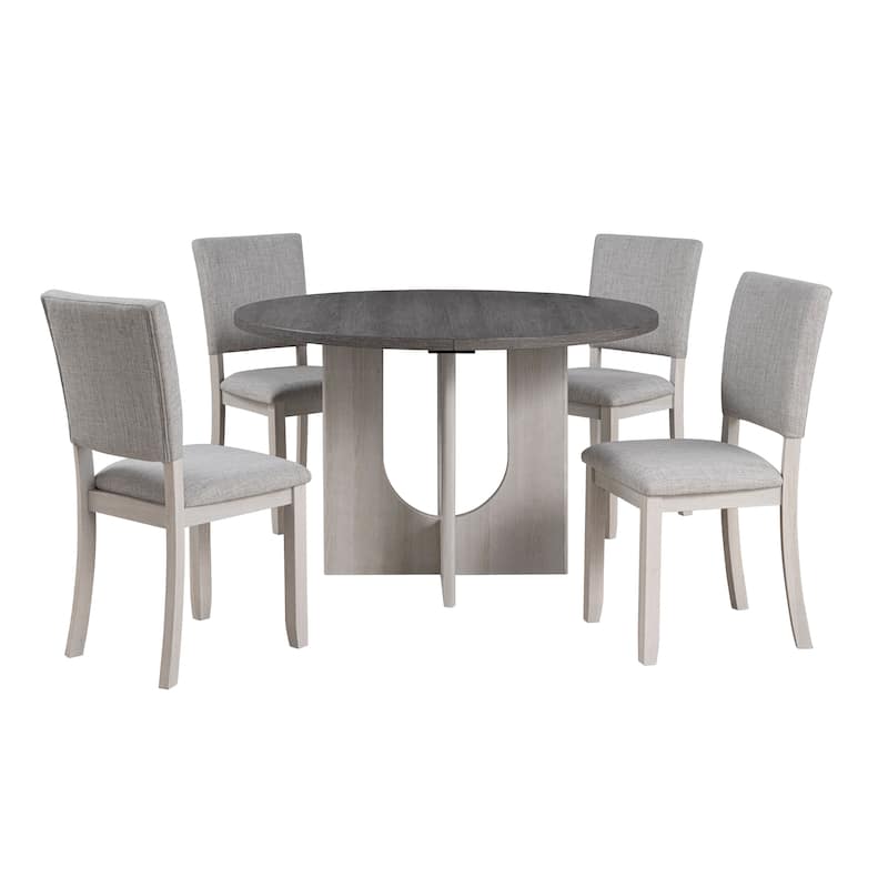 247 Shop At Home Briven Modern 5-Piece Solid Wood Grey Round Compact Dining Table Set
