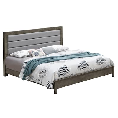 Padded Faux Leather Panel Queen Bed - 87" - Gray