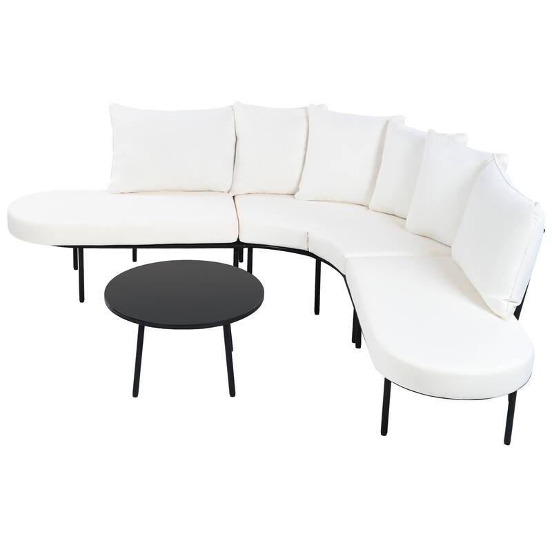 Half-Moon Curved Iron Frame Patio Sofa Set with Coffee Table For 6