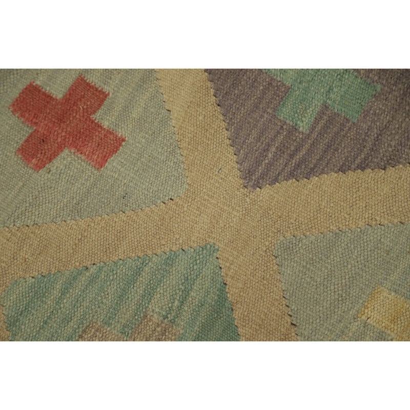 Hand Woven Oriental 100% Wool Carpet Southwestern Modern Beige & Ivories Kilim Area Rug - 9' 1'' X 5' 11''