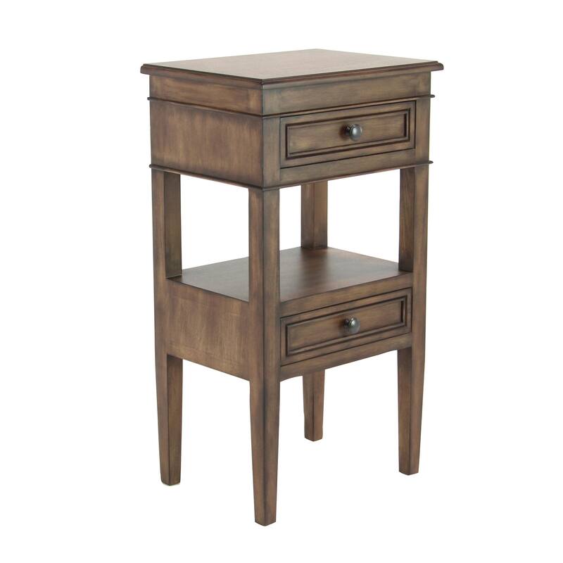Wood 2 Drawers and 1 Shelf Accent Table - Brown, Light Brown or White - Roche River Decor - Light Brown
