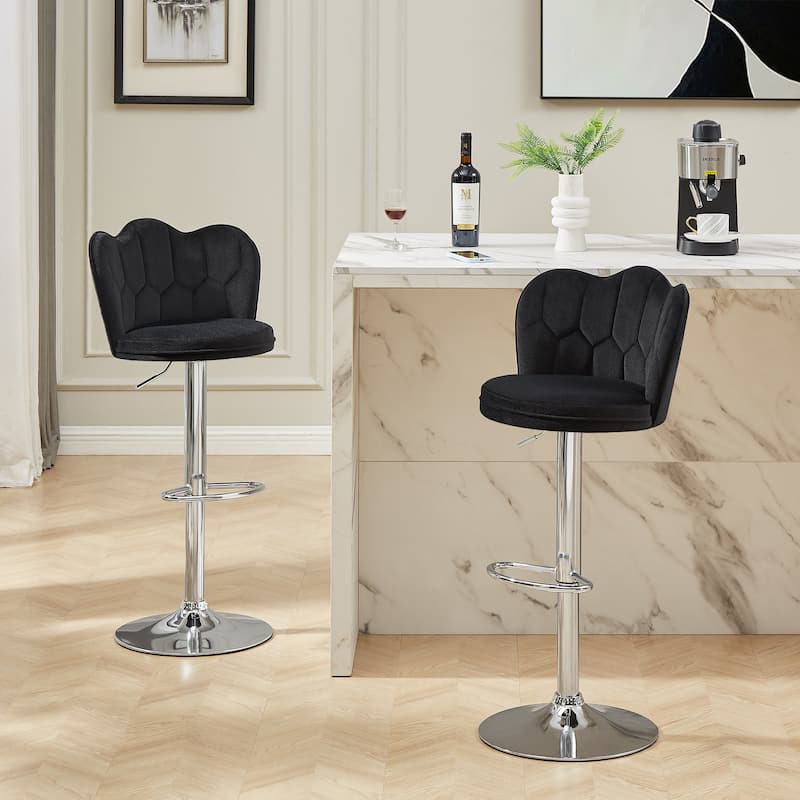 VECELO Set of 4 Barstools, Adjustable Bar Stools with Back, Velvet Armless Kitchen Stool