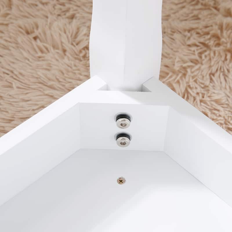 Vanity Stool Padded Makeup Bench with Solid Wood Legs - White