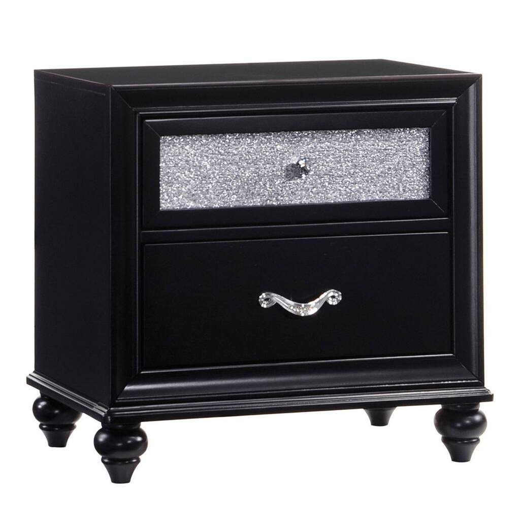 Two Drawers Wooden Night Stand with Acrylic Drawer Front, Black