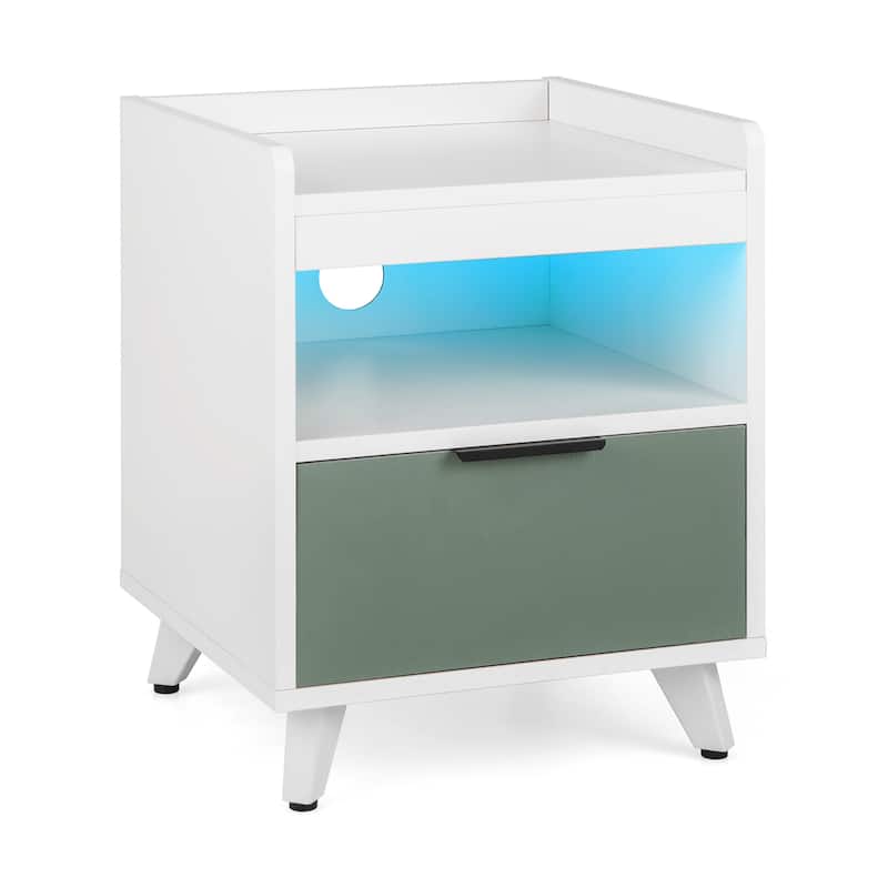 Gymax Nightstand Modern Beside End Table w/ LED Lights Open