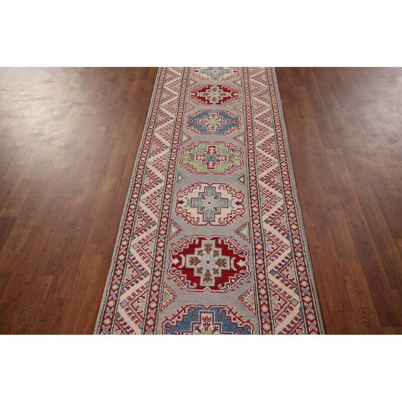 Traditional / Geometric Kazak Oriental Runner Rug Handmade Wool Carpet - 2'7" x 20'1"
