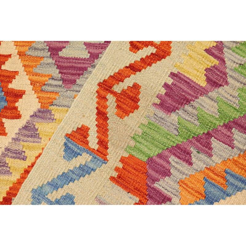 Bohemian Turkish Kilim Jalen Rust Blue Hand-Woven Wool Rug - 3'4'' x 6'5''