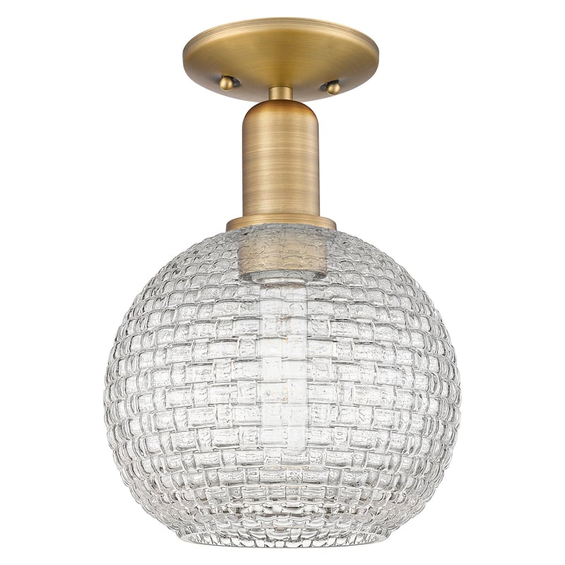 Innovations Lighting 716-1C-12-8 Athens Semi-Flush Athens 8" Wide - Brushed Brass / Clear Basketweave