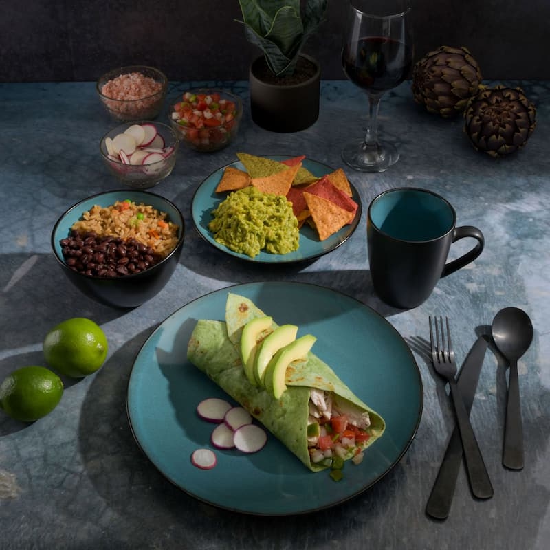 Gibson Soho Lounge Round 16-Piece Dinnerware Set - Blue