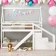 preview thumbnail 2 of 18, Twin over Twin Functional Design House Loft or Bunk Bed with Slide and Staircase, Storage Space,Easy Assembly,White