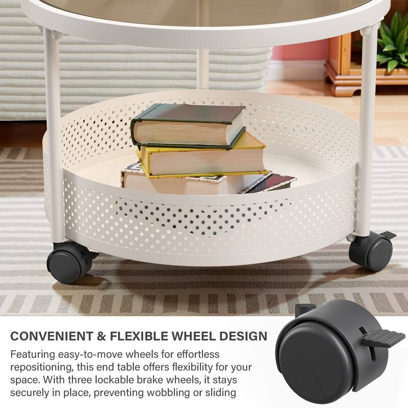 Meyreso No Assembly Required Long Plush L-Shaped Sectional Sofa with Round Nesting Coffee Tables