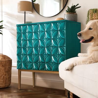 Vintage 2-Door Accent Cabinet Sideboard Handmade Storage Shelf Geometric Patterns for Living/ Dining Room - W15.5"x L31.5"x H37"