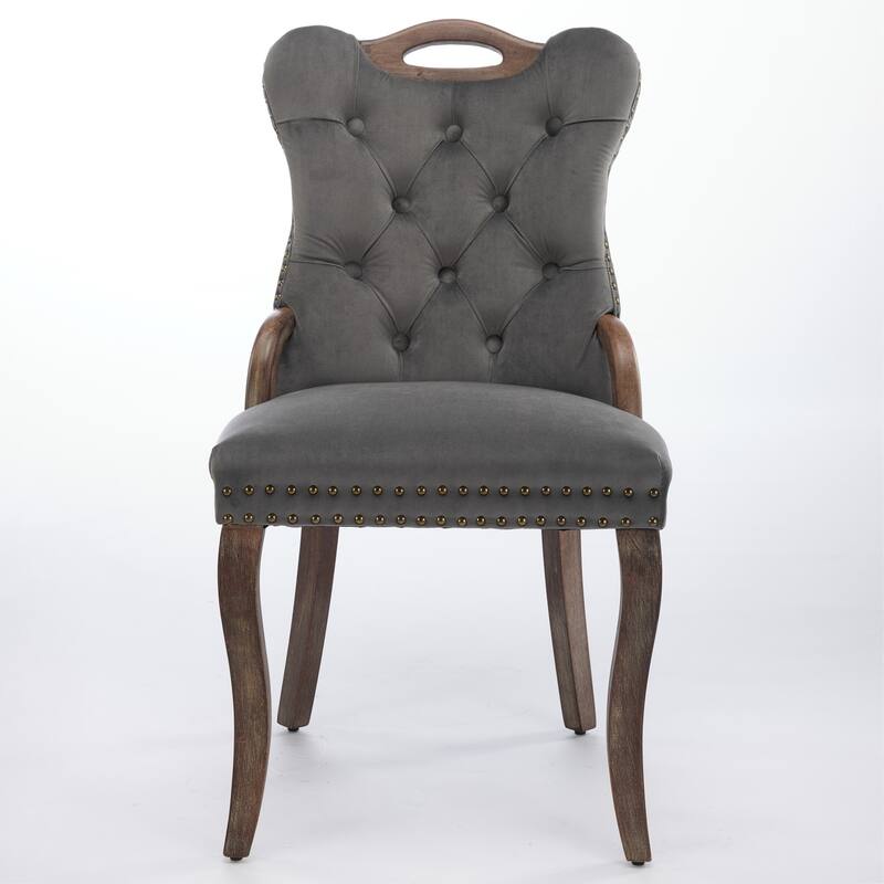 Velvet Dining Chair with Tufted Trim and Wood Legs (Set of 2)