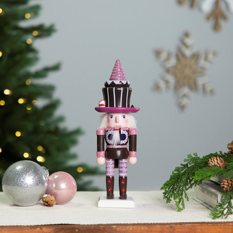 Cupcake Nutcracker Christmas Figure - 10" - Brown and Pink
