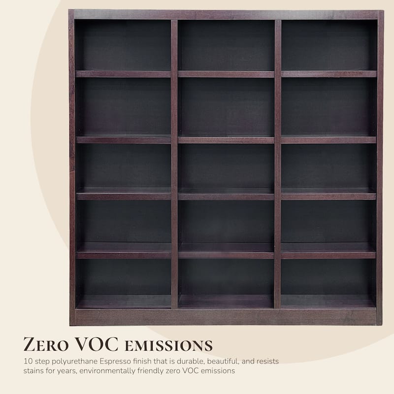 Concepts in Wood Triple Wide Wood Bookcase, 15 Shelf, 72 inch Tall