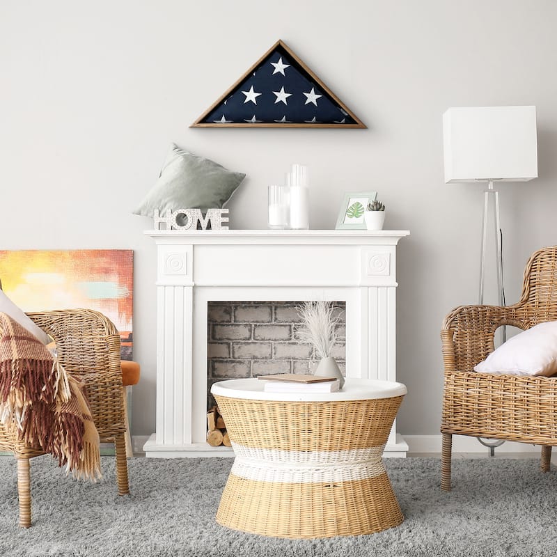 American Art Decor Oak Wood Wall Flag Display Case - 13" H x 26.5" L x 3.25" D - 13" H x 26.5" L x 3.25" D