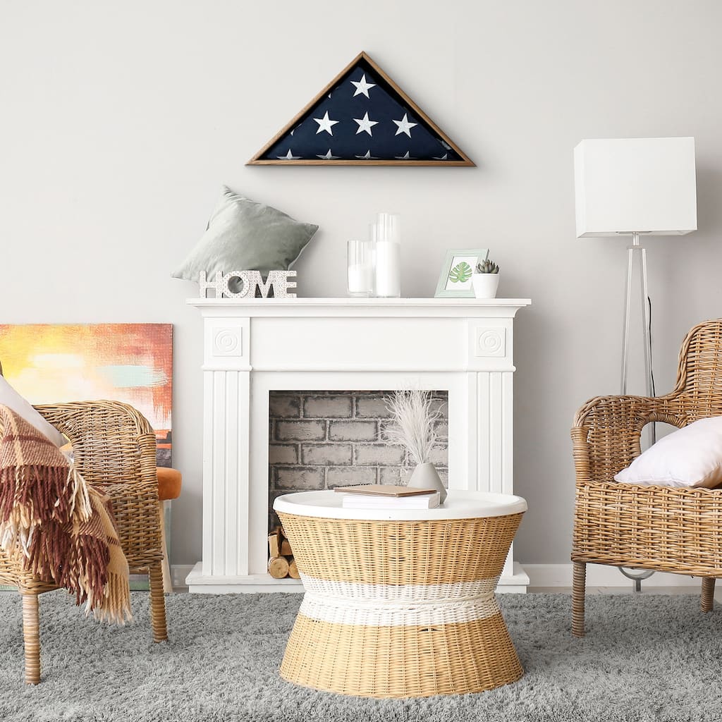 American Art Decor Oak Wood Wall Flag Display Case - 13" H x 26.5" L x 3.25" D - 13" H x 26.5" L x 3.25" D