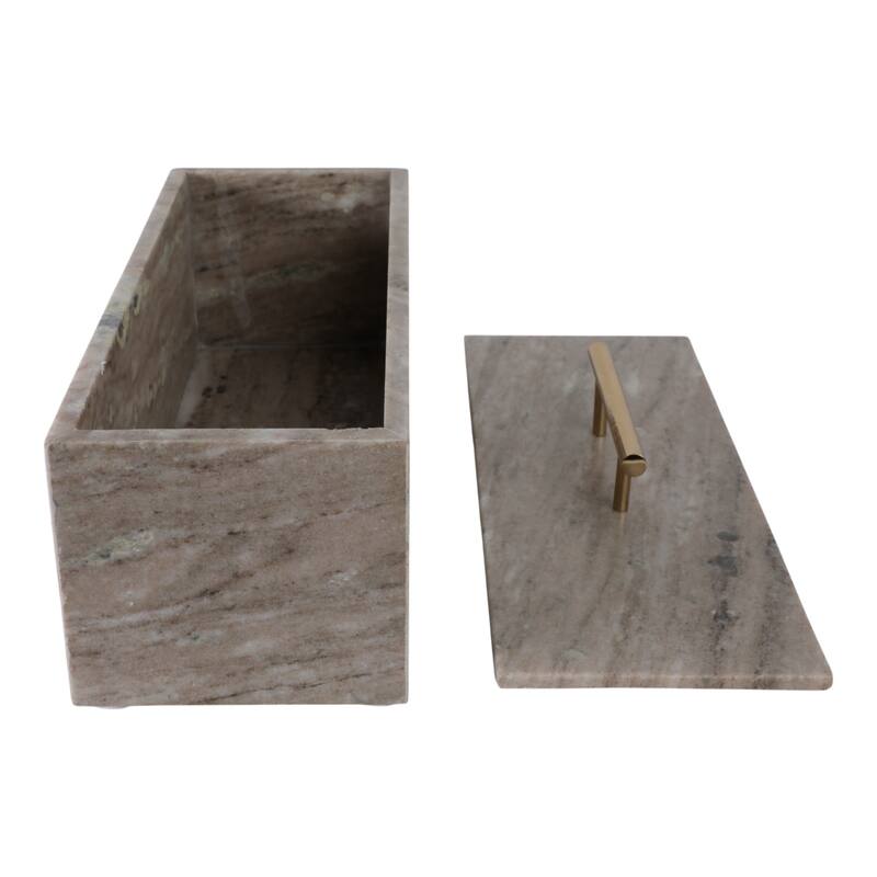 Marble Decorative Box Lidded Container Modern Handle Accent Luxury