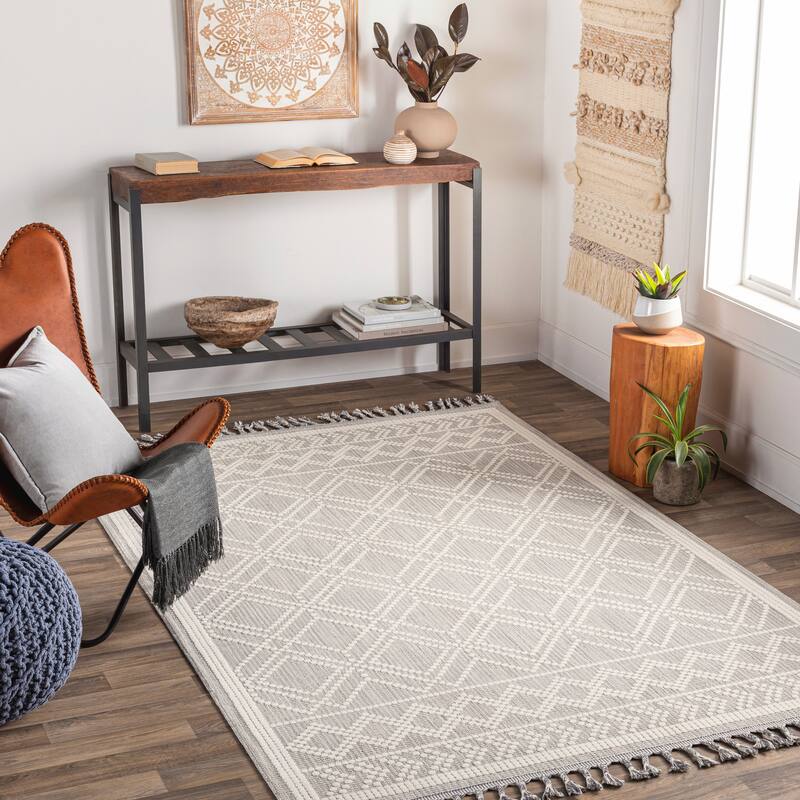Livabliss Palermo Bohemian Geometric Area Rug - Grey/Beige - 9' 2" x 12'