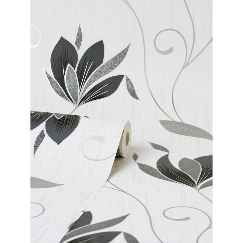 Fine Decor Synergy Black Floral Wallpaper