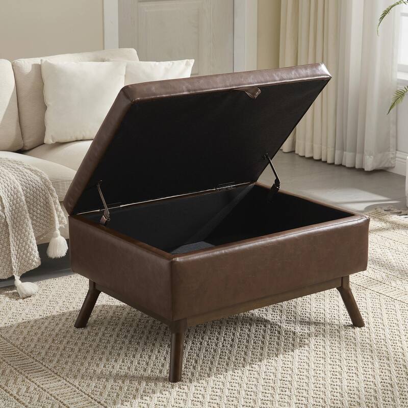 Mid-Century Modern Square Coffee Table with Storage Bench