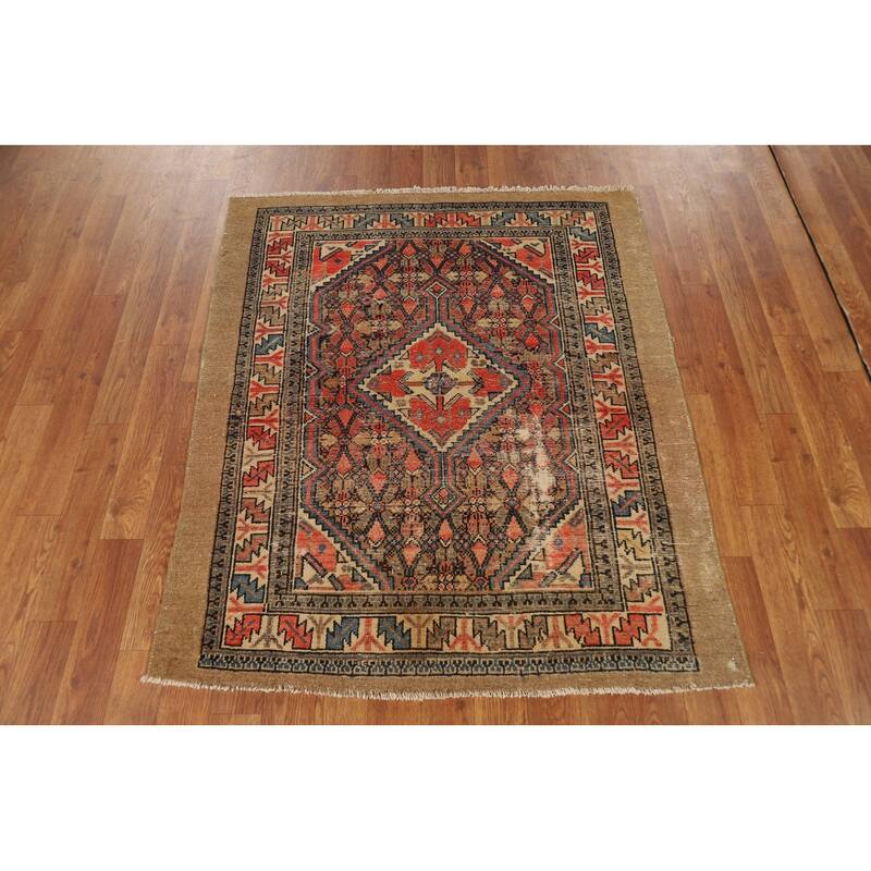 Pre-1900 Antique Vegetable Dye Serab Foyer Rug Handmade Wool Carpet - 3'3"x 3'11"