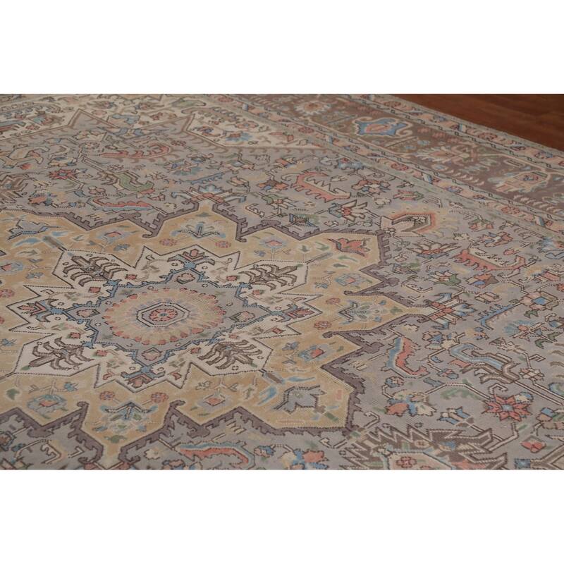 Geometric Gray Tabriz Persian Vintage Area Rug Handmade Wool Carpet - 9'10"x 12'5"